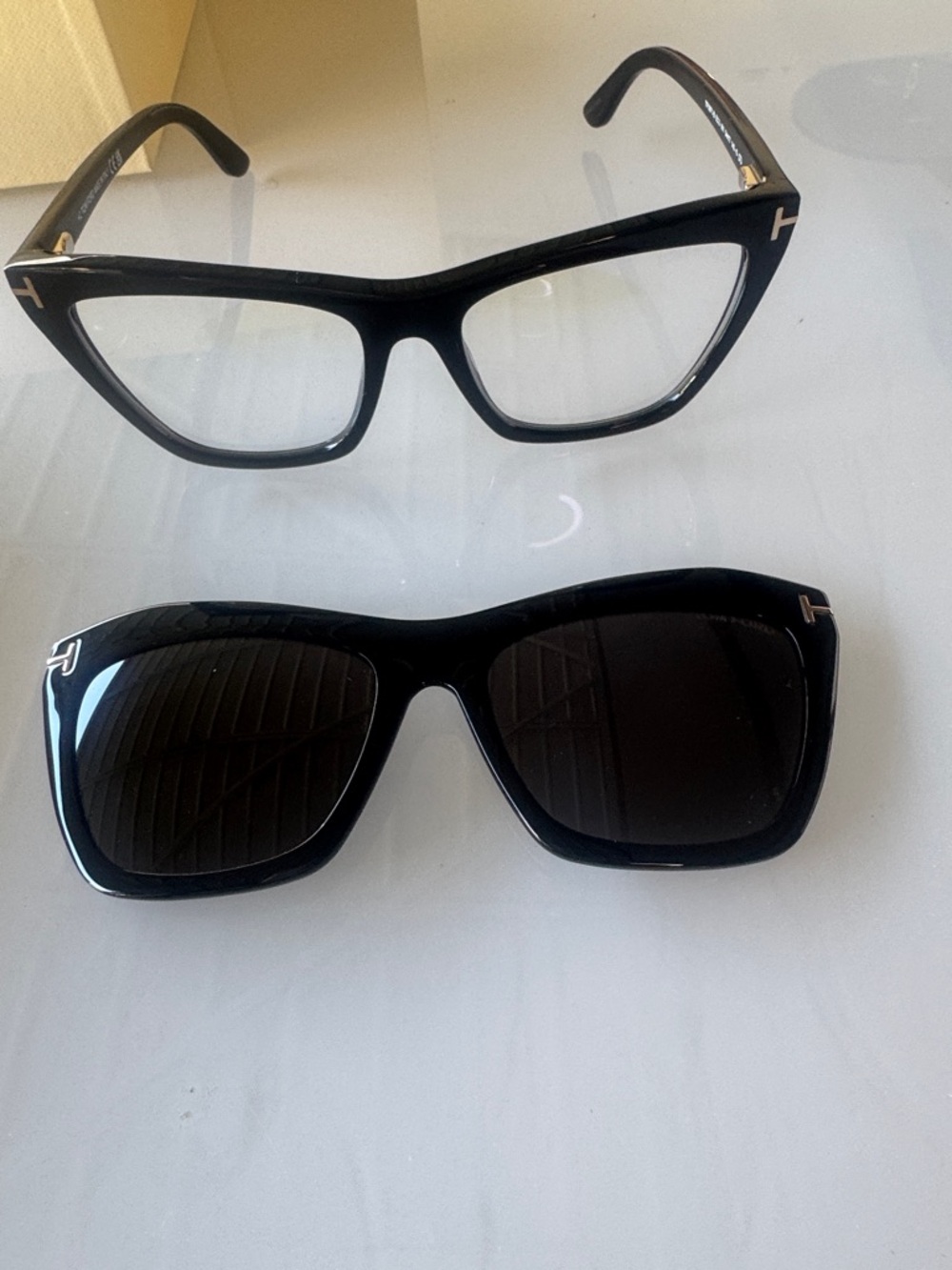 Tom Ford Blue Block Squared Cat Eye with Clip on Sun Shade - Case Set with Box - Picture 7 of 15